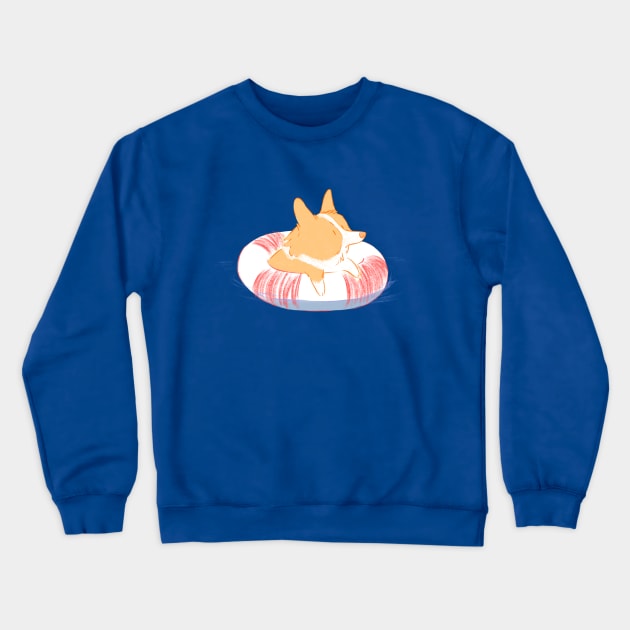 Corgi Pooltime Crewneck Sweatshirt by EricaFeldArt